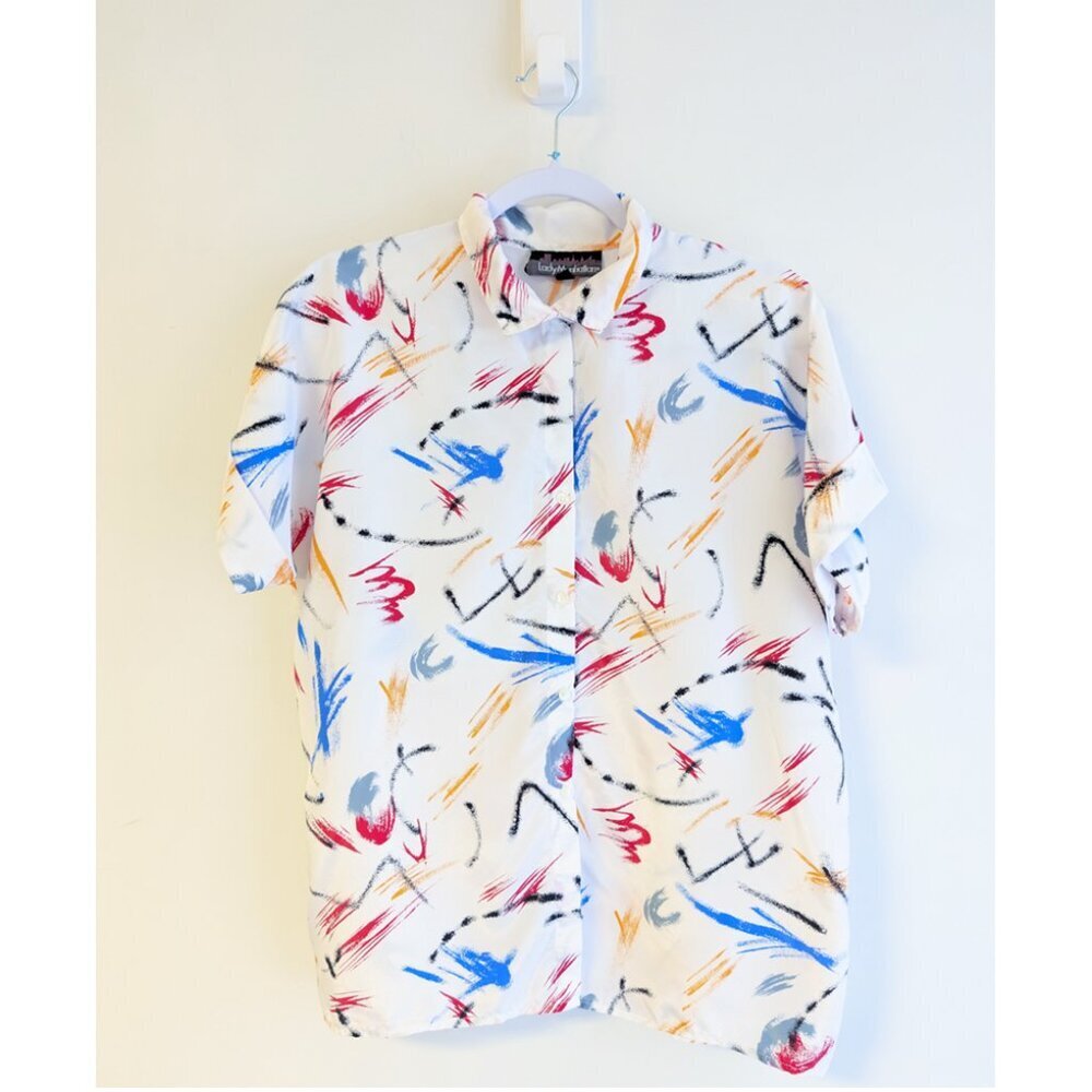 Vintage Lady Manhattan Scribble Graffiti Abstract Button down top